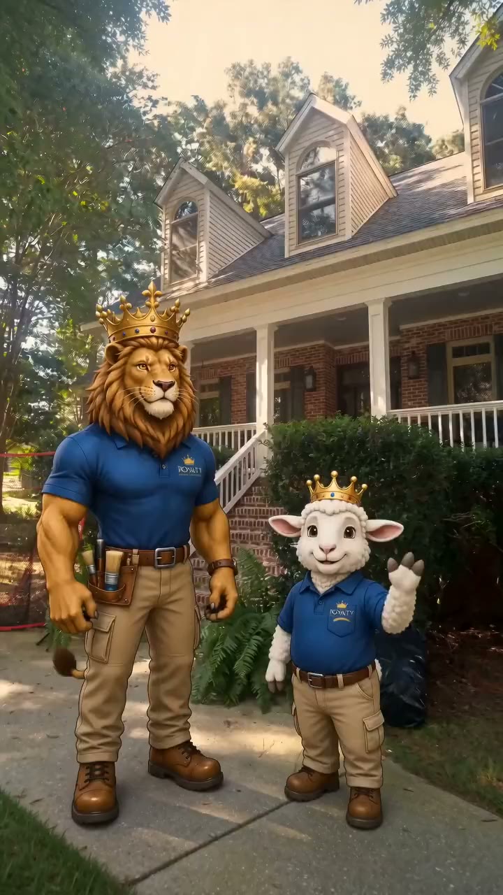 Royalty Paint mascots presenting a finished home